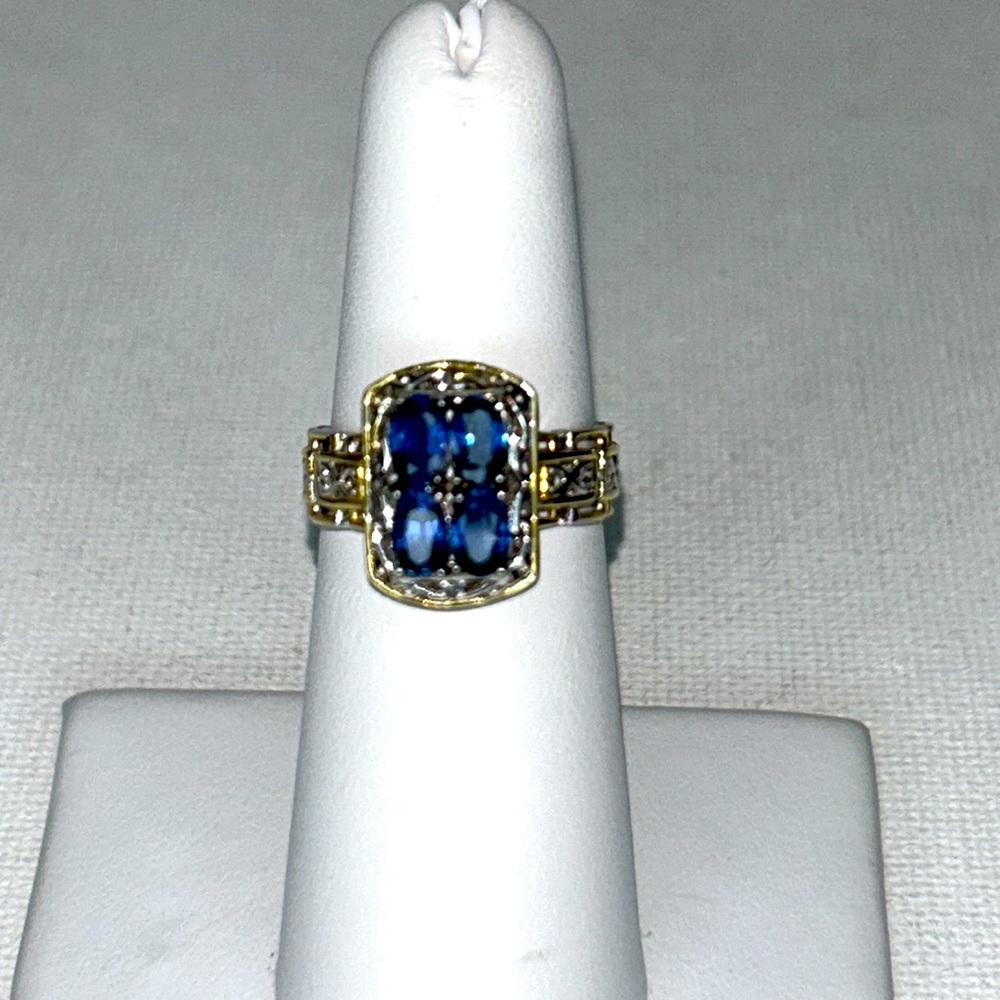 Gems en Vogue Genuine Sapphire Cluster Sterling 18K Plate Designer Ring
